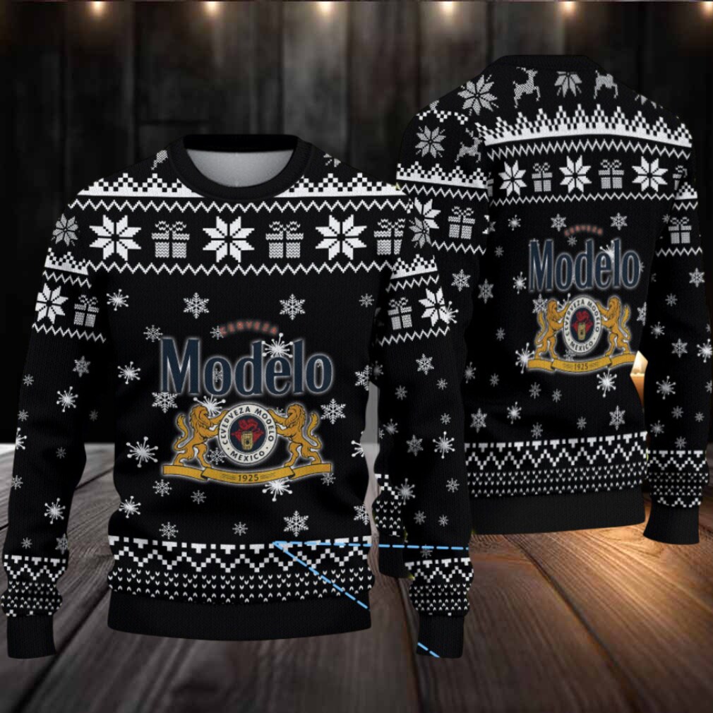 Black & White Snowflake Gift Pattern “Modelo Beer Holiday Edition” Ugly Christmas Sweater Black & White Snowflake Gift Pattern “Modelo Beer Holiday Edition” Ugly Christmas Sweater