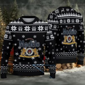 Black & White Snowflake Gift Pattern “Modelo Beer Holiday Edition” Ugly Christmas Sweater
