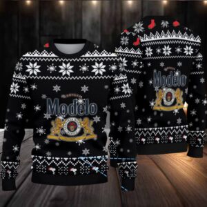 Black & White Snowflake Pattern “Modelo Beer Logo Edition” Ugly Christmas Sweater