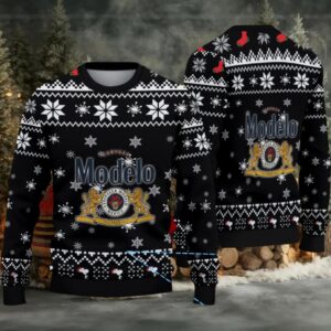 Black & White Snowflake Pattern “Modelo Beer Logo Edition” Ugly Christmas Sweater