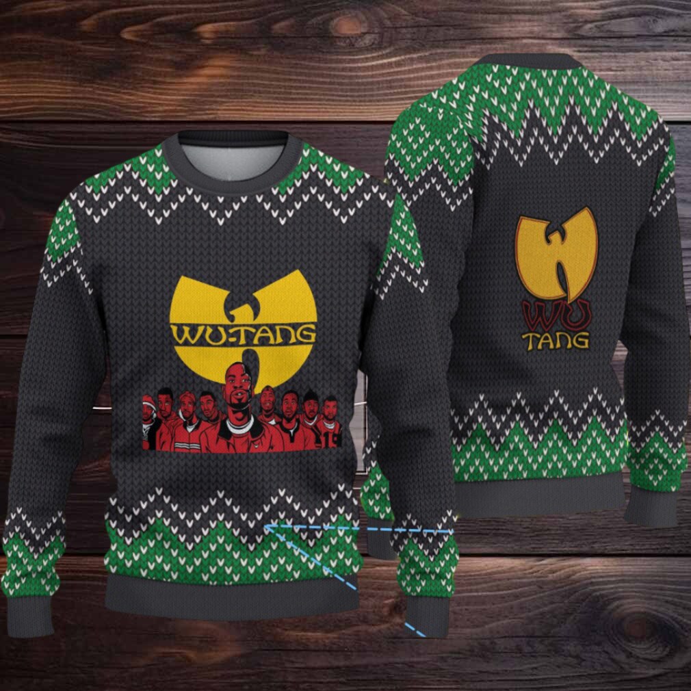 Black and Green Chevron Knit “Wu Tang Clan Christmas Crew Edition” Ugly Christmas Sweater Black and Green Chevron Knit “Wu Tang Clan Christmas Crew Edition” Ugly Christmas Sweater