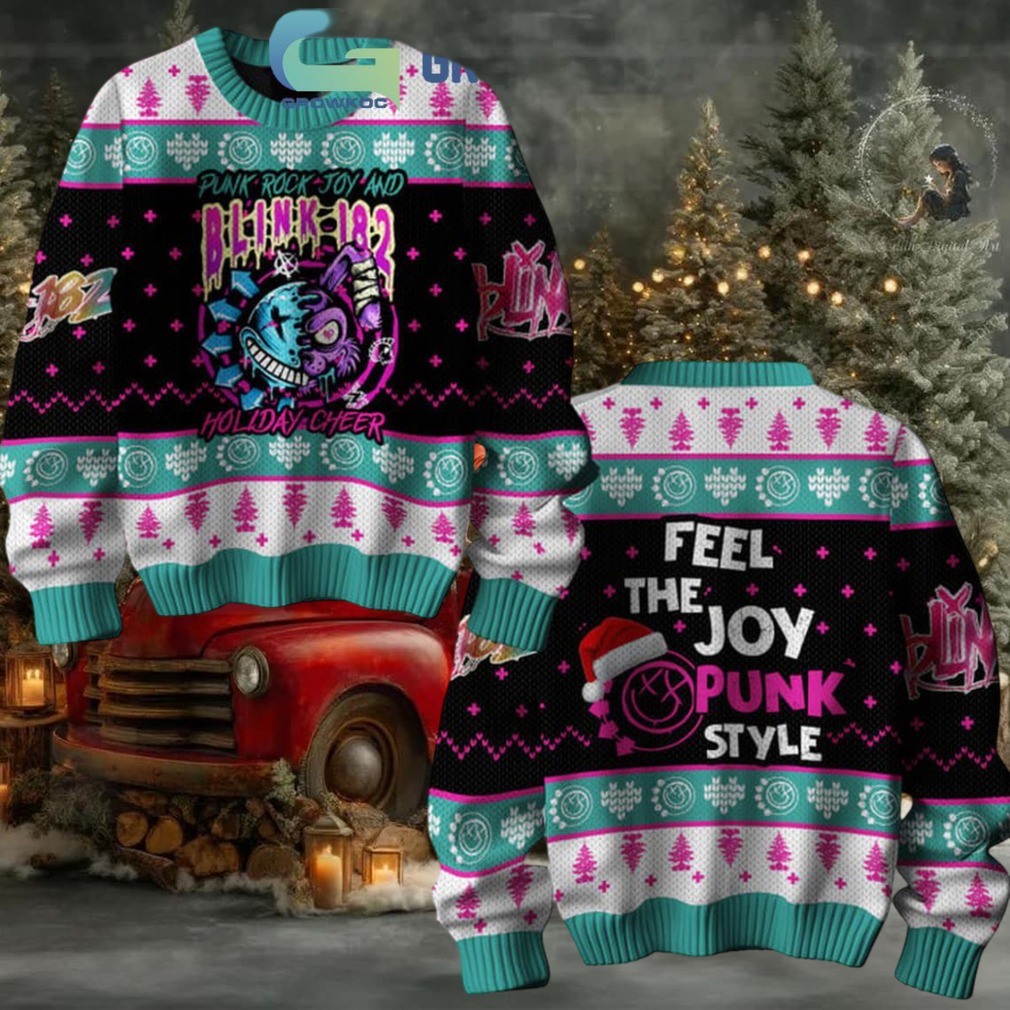 Blink 182 Holidays Cheer Feel The Joy Punk Style Christmas 2025 Ugly Sweater Blink 182 Holidays Cheer Feel The Joy Punk Style Christmas 2025 Ugly Sweater