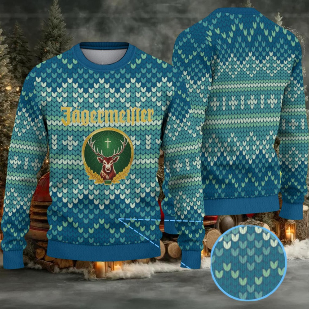 Blue Green Jagermeister Stag Logo Christmas Ugly Sweater Blue Green Jagermeister Stag Logo Christmas Ugly Sweater