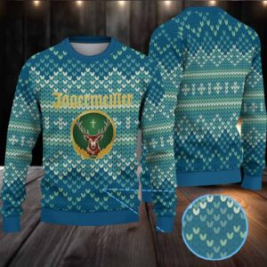 Blue Green Jagermeister Stag Logo Christmas Ugly Sweater