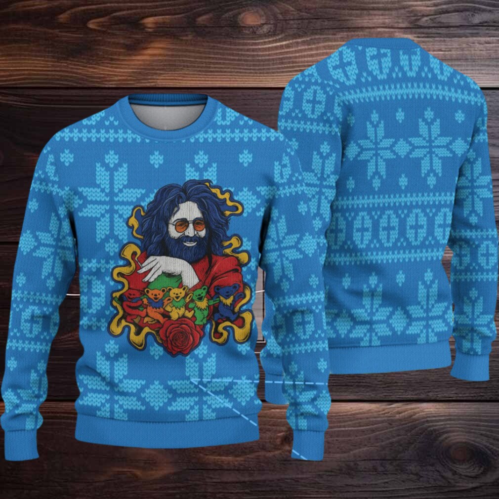 Blue Jagermeister Grateful Dead Jerry Garcia & Dancing Bears Christmas Ugly Sweater Blue Jagermeister Grateful Dead Jerry Garcia & Dancing Bears Christmas Ugly Sweater