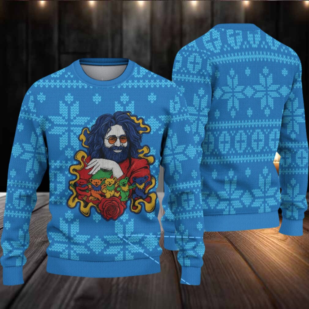 Blue Jagermeister Grateful Dead Jerry Garcia & Dancing Bears Christmas Ugly Sweater Blue Jagermeister Grateful Dead Jerry Garcia & Dancing Bears Christmas Ugly Sweater