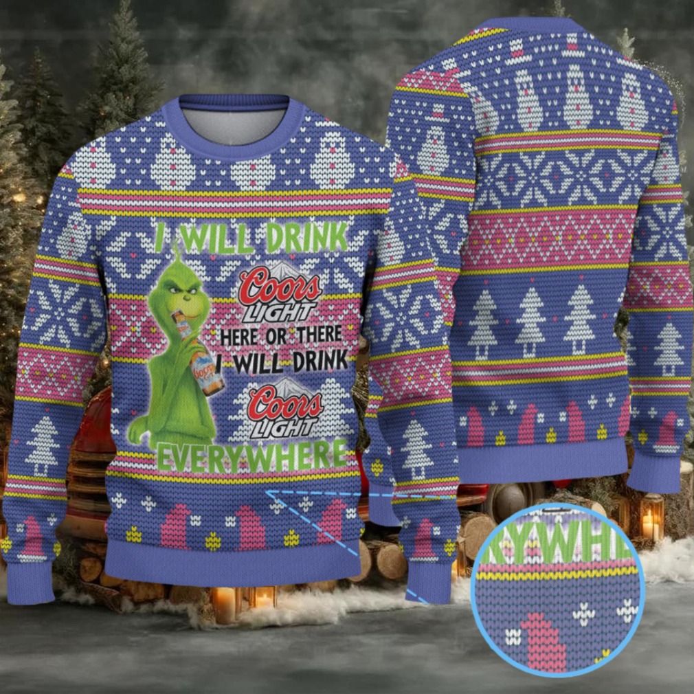 Blue Multi Coors Light Grinch Christmas Tree Pattern Ugly Sweater Blue Multi Coors Light Grinch Christmas Tree Pattern Ugly Sweater