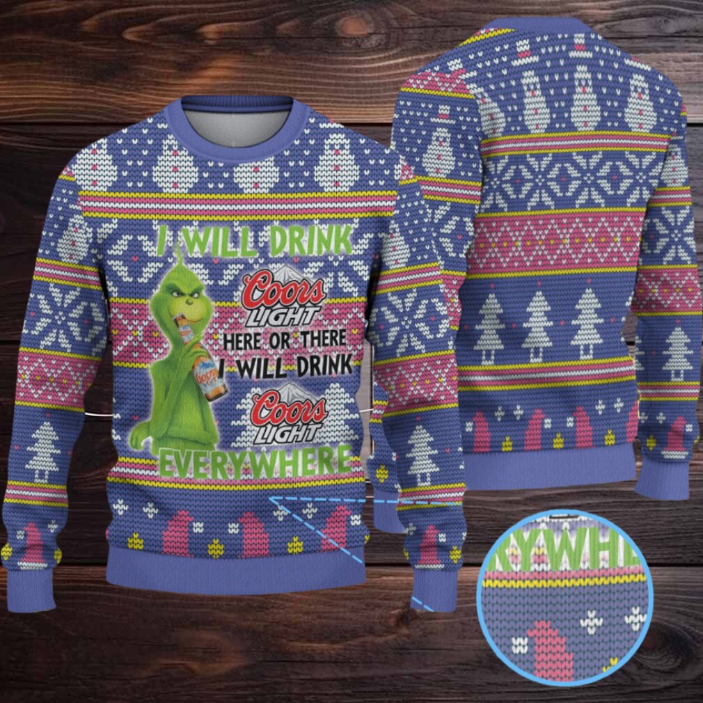 Blue Multi Coors Light Grinch Christmas Tree Pattern Ugly Sweater Blue Multi Coors Light Grinch Christmas Tree Pattern Ugly Sweater