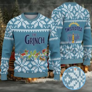 Blue Twisted Tea Grinch Christmas Pattern Ugly Sweater