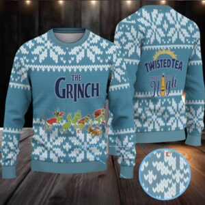 Blue Twisted Tea Grinch Christmas Pattern Ugly Sweater