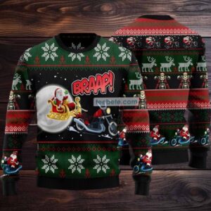 Braap Biker Santa Ugly Sweaters For Christmas Green Crazy