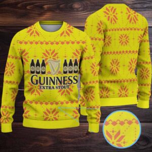 Bright Yellow Snowflake Fair Isle Guinness Extra Stout Ugly Christmas Sweater