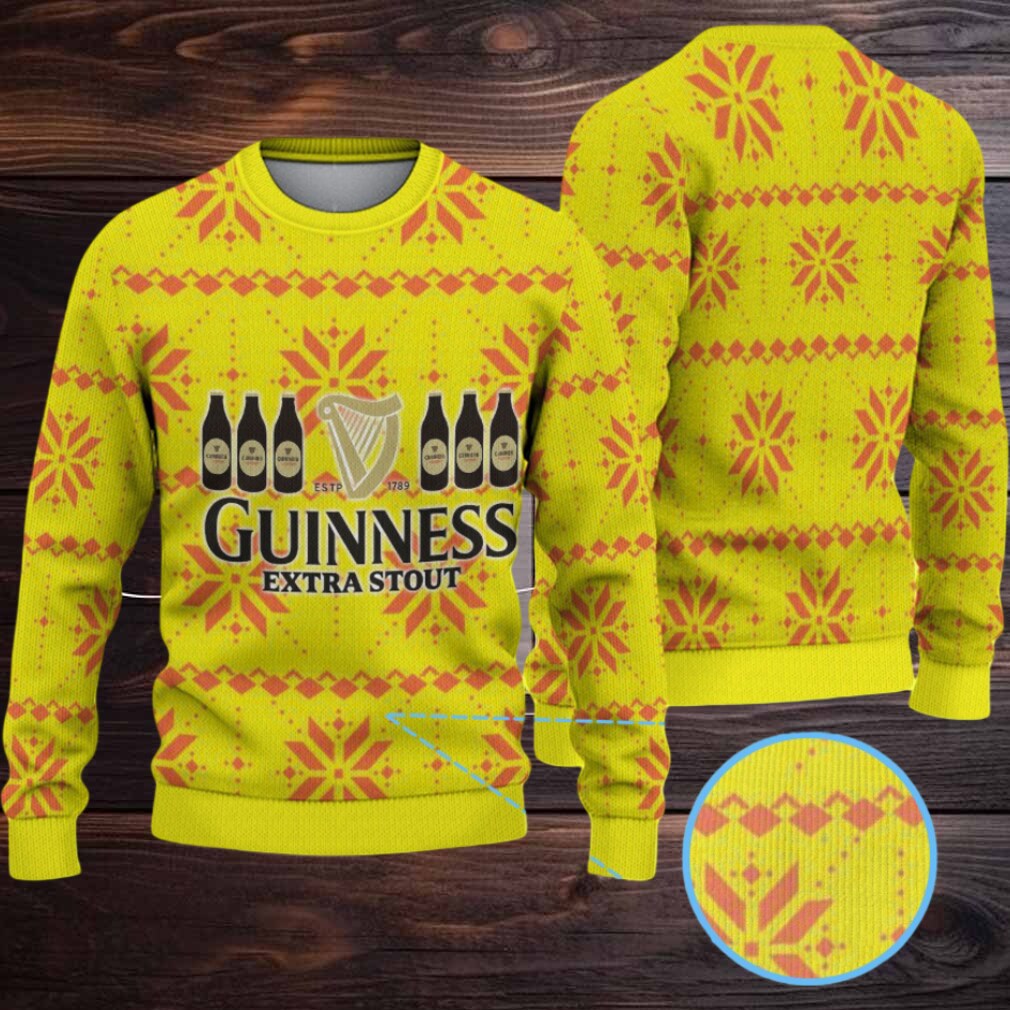 Bright Yellow Snowflake Fair Isle Guinness Extra Stout Ugly Christmas Sweater Bright Yellow Snowflake Fair Isle Guinness Extra Stout Ugly Christmas Sweater