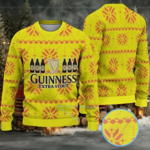 Bright Yellow Snowflake Fair Isle Guinness Extra Stout Ugly Christmas Sweater