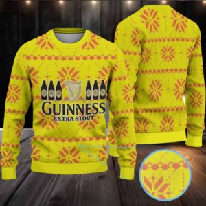 Bright Yellow Snowflake Fair Isle Guinness Extra Stout Ugly Christmas Sweater