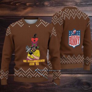 Brown Chevron Knit “Bad Bunny Un Halloween Sin Ti” Ugly Christmas Sweater