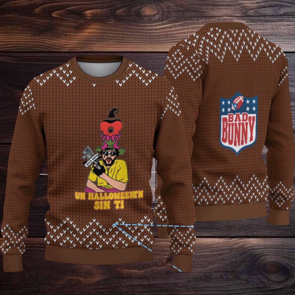 Brown Chevron Knit “Bad Bunny Un Halloween Sin Ti” Ugly Christmas Sweater Brown Chevron Knit “Bad Bunny Un Halloween Sin Ti” Ugly Christmas Sweater