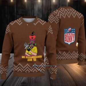 Brown Chevron Knit “Bad Bunny Un Halloween Sin Ti” Ugly Christmas Sweater