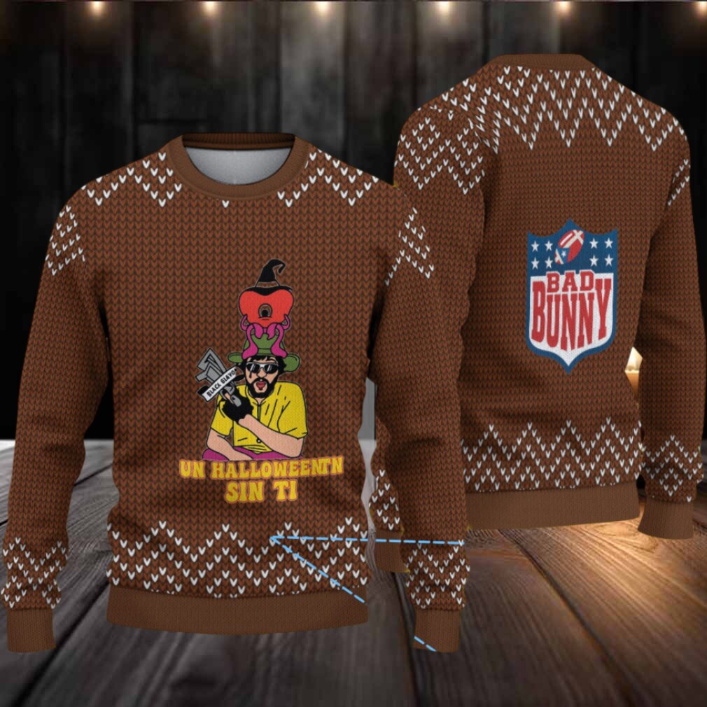 Brown Chevron Knit “Bad Bunny Un Halloween Sin Ti” Ugly Christmas Sweater Brown Chevron Knit “Bad Bunny Un Halloween Sin Ti” Ugly Christmas Sweater