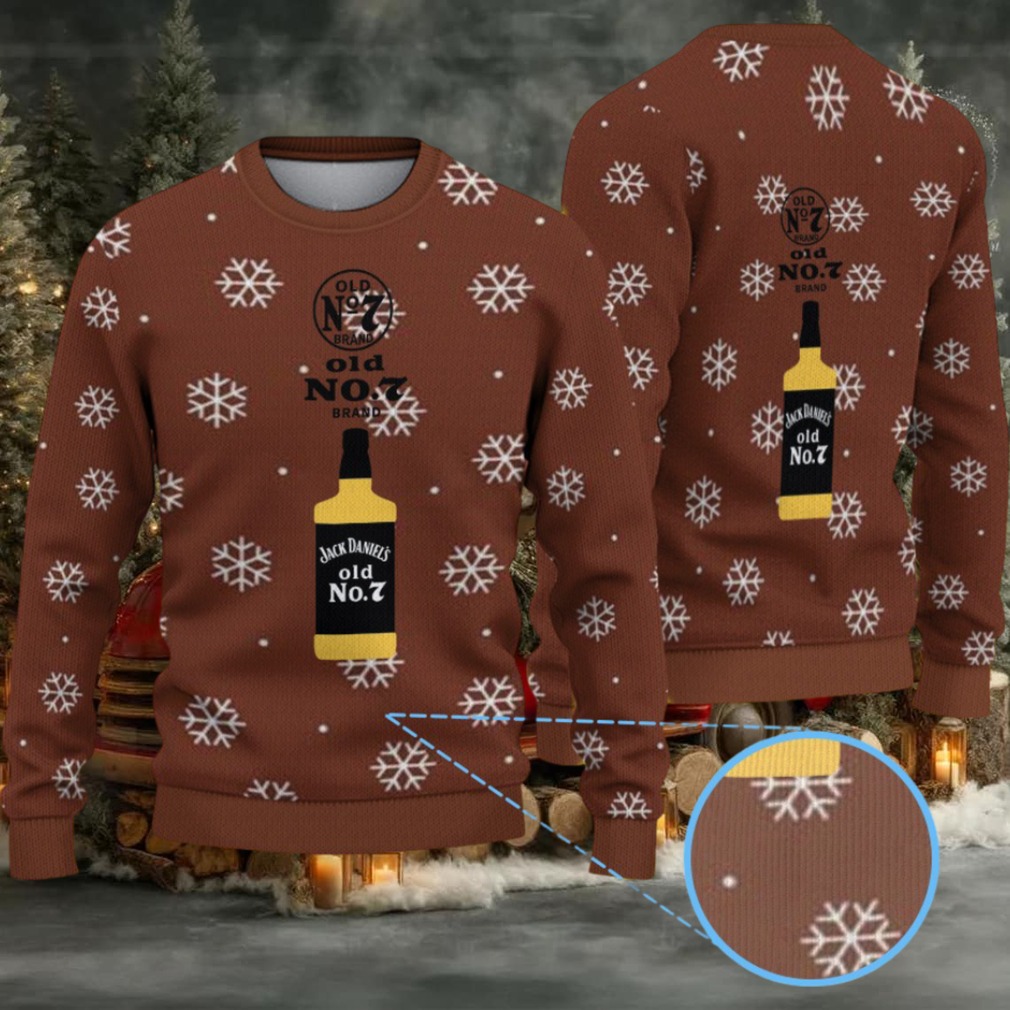 Brown Snowflake Ugly Christmas Sweater Jack Daniel’s Old No. 7 Whiskey Bottle Pattern Brown Snowflake Ugly Christmas Sweater Jack Daniel’s Old No. 7 Whiskey Bottle Pattern