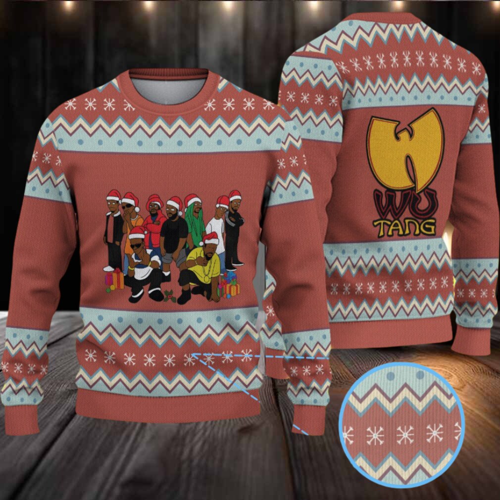 Brown and Light Blue Zigzag Knit “Wu Tang Clan Christmas Crew” Ugly Christmas Sweater Brown and Light Blue Zigzag Knit “Wu Tang Clan Christmas Crew” Ugly Christmas Sweater