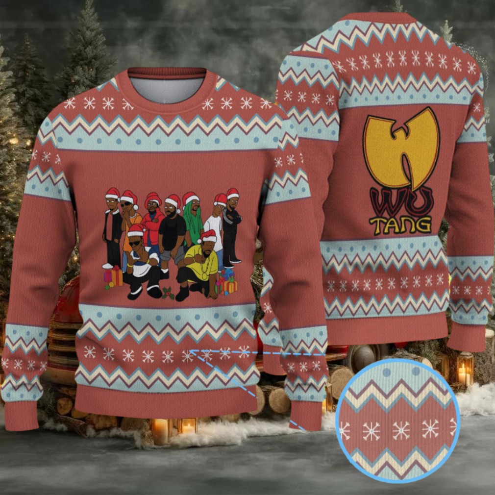 Brown and Light Blue Zigzag Knit “Wu Tang Clan Christmas Crew” Ugly Christmas Sweater Brown and Light Blue Zigzag Knit “Wu Tang Clan Christmas Crew” Ugly Christmas Sweater