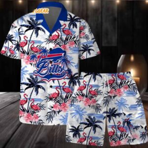 Buffalo Bills Football Team Logo Pattern Flamingo Hibiscus Summer Hawaiian Shirt And Beach Short