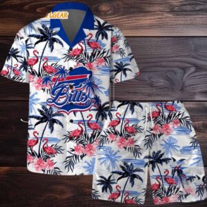 Buffalo Bills Football Team Logo Pattern Flamingo Hibiscus Summer Hawaiian Shirt And Beach Short