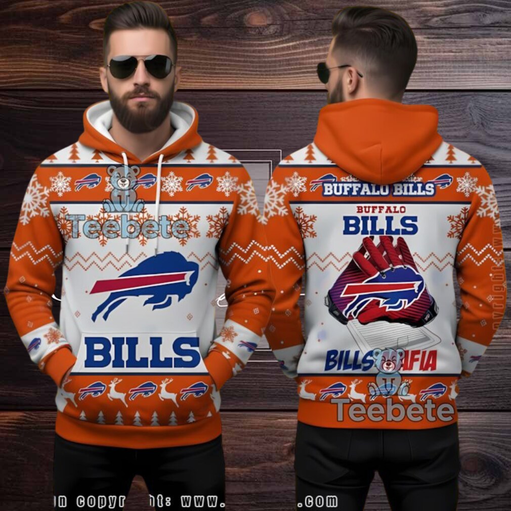 Buffalo Bills Receiver Gloves Ugly Christmas 3D Hoodie Orange White Buffalo Bills Receiver Gloves Ugly Christmas 3D Hoodie Orange White