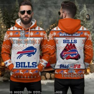 Buffalo Bills Receiver Gloves Ugly Christmas 3D Hoodie Orange White
