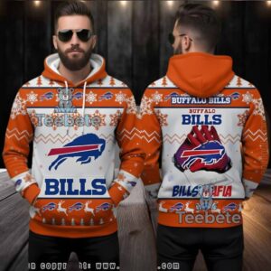 Buffalo Bills Receiver Gloves Ugly Christmas 3D Hoodie Orange White