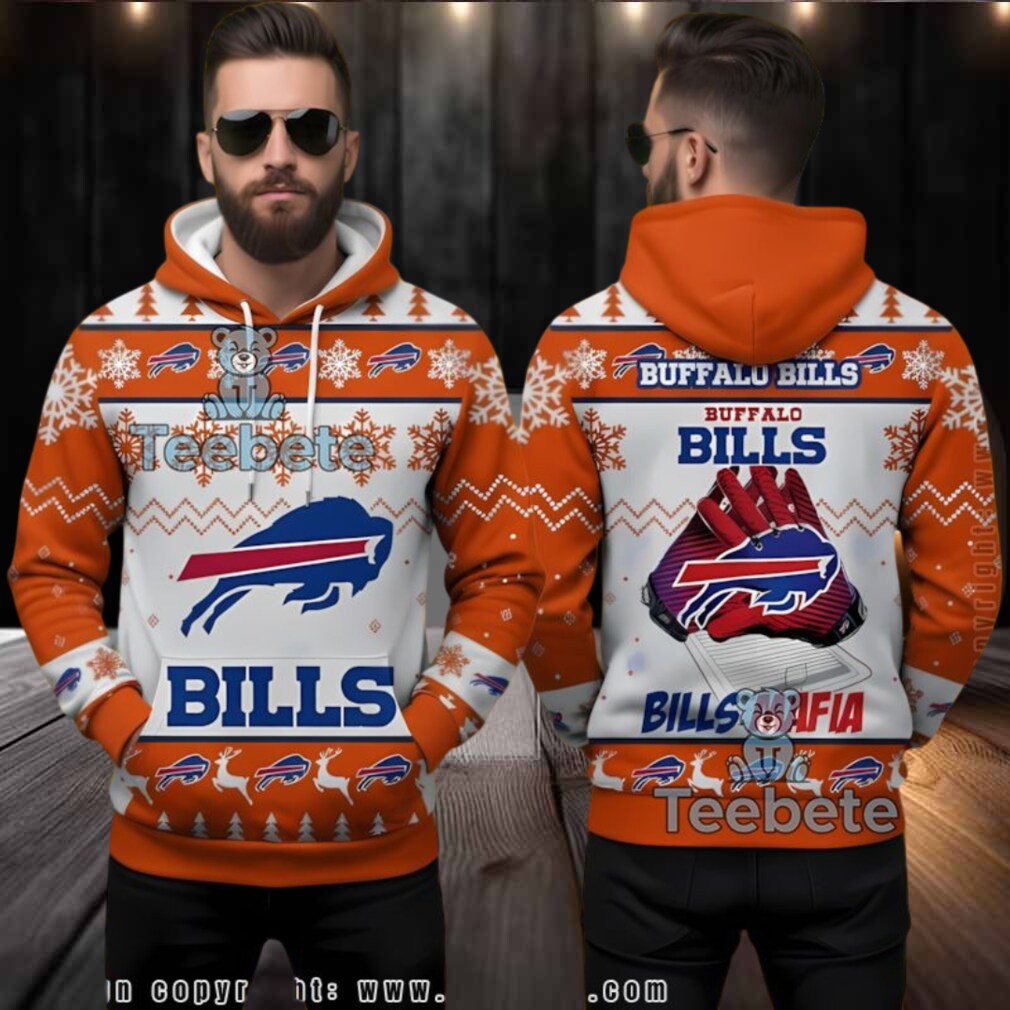 Buffalo Bills Receiver Gloves Ugly Christmas 3D Hoodie Orange White Buffalo Bills Receiver Gloves Ugly Christmas 3D Hoodie Orange White