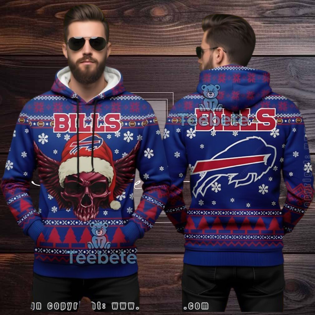 Buffalo Bills Skull Santa Hat Ugly Christmas 3D Hoodie Buffalo Bills Skull Santa Hat Ugly Christmas 3D Hoodie
