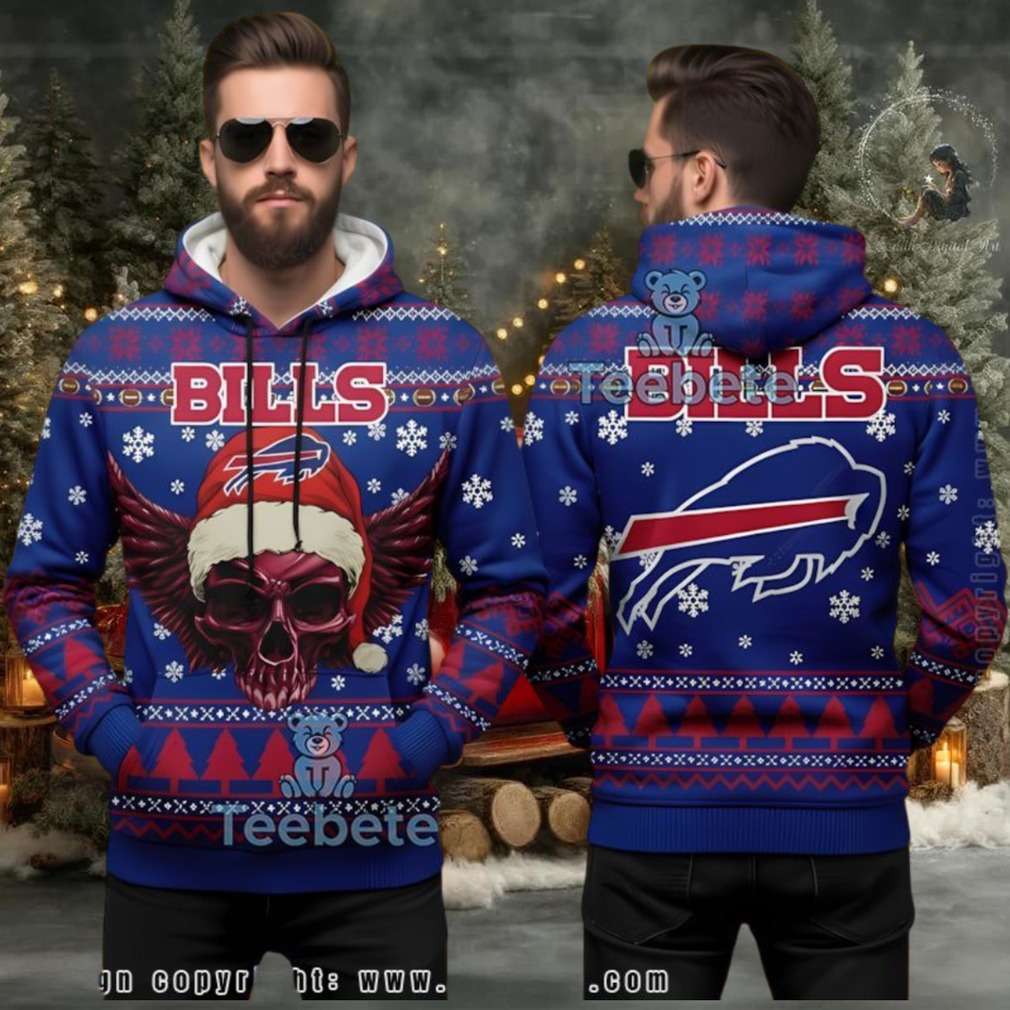 Buffalo Bills Skull Santa Hat Ugly Christmas 3D Hoodie Buffalo Bills Skull Santa Hat Ugly Christmas 3D Hoodie