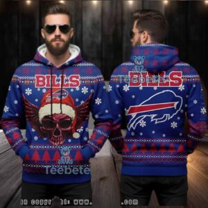 Buffalo Bills Skull Santa Hat Ugly Christmas 3D Hoodie
