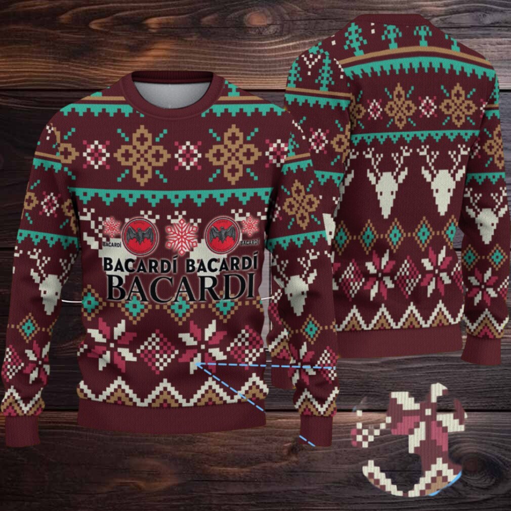 Burgundy Fair Isle Reindeer & Poinsettia Bacardi Ugly Christmas Sweater Burgundy Fair Isle Reindeer & Poinsettia Bacardi Ugly Christmas Sweater