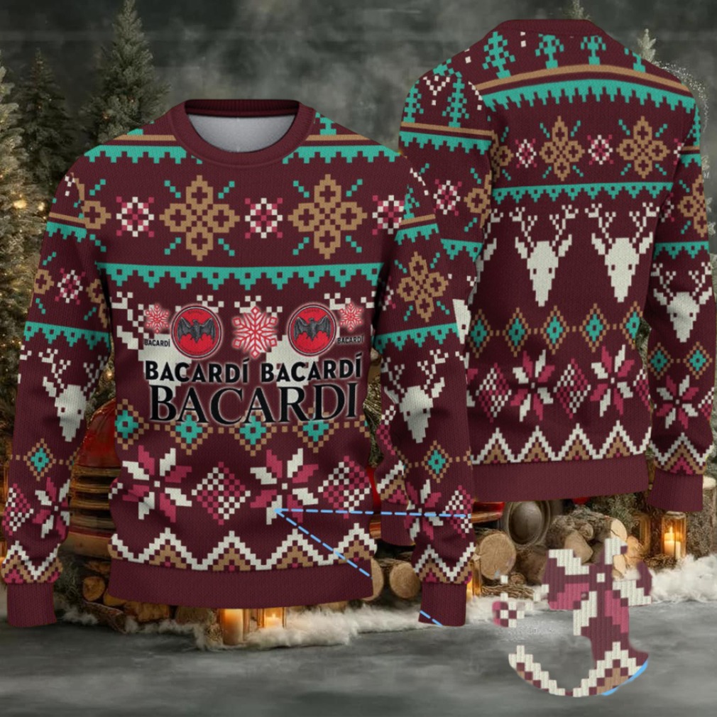 Burgundy Fair Isle Reindeer & Poinsettia Bacardi Ugly Christmas Sweater Burgundy Fair Isle Reindeer & Poinsettia Bacardi Ugly Christmas Sweater