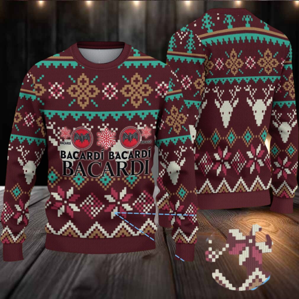 Burgundy Fair Isle Reindeer & Poinsettia Bacardi Ugly Christmas Sweater Burgundy Fair Isle Reindeer & Poinsettia Bacardi Ugly Christmas Sweater