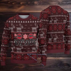 Burgundy Reindeer & Snowflake Fair Isle Bacardi Ugly Christmas Sweater