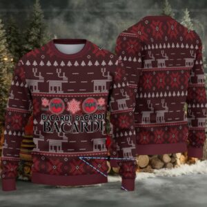 Burgundy Reindeer & Snowflake Fair Isle Bacardi Ugly Christmas Sweater