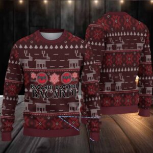 Burgundy Reindeer & Snowflake Fair Isle Bacardi Ugly Christmas Sweater
