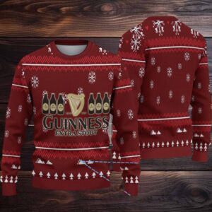 Burgundy Snowflake & Christmas Tree Guinness Extra Stout Ugly Christmas Sweater
