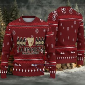 Burgundy Snowflake & Christmas Tree Guinness Extra Stout Ugly Christmas Sweater