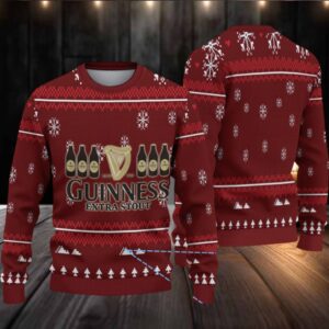 Burgundy Snowflake & Christmas Tree Guinness Extra Stout Ugly Christmas Sweater