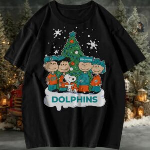 Peanuts Snoopy and Friends Miami Dolphins Christmas Tree T Shirt