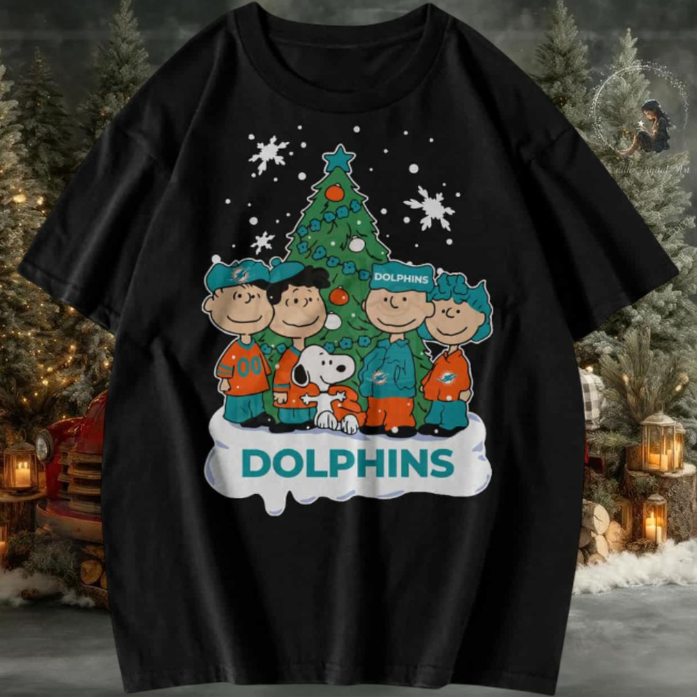 Peanuts Snoopy and Friends Miami Dolphins Christmas Tree T Shirt Peanuts Snoopy and Friends Miami Dolphins Christmas Tree T Shirt