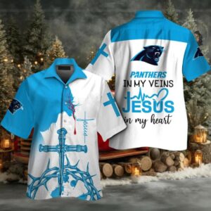 Carolina Panthers In My Veins Jesus Im My Heart Hawaiian Shirt Carolina Panthers In My Veins Jesus Im My Heart Hawaiian Shirt
