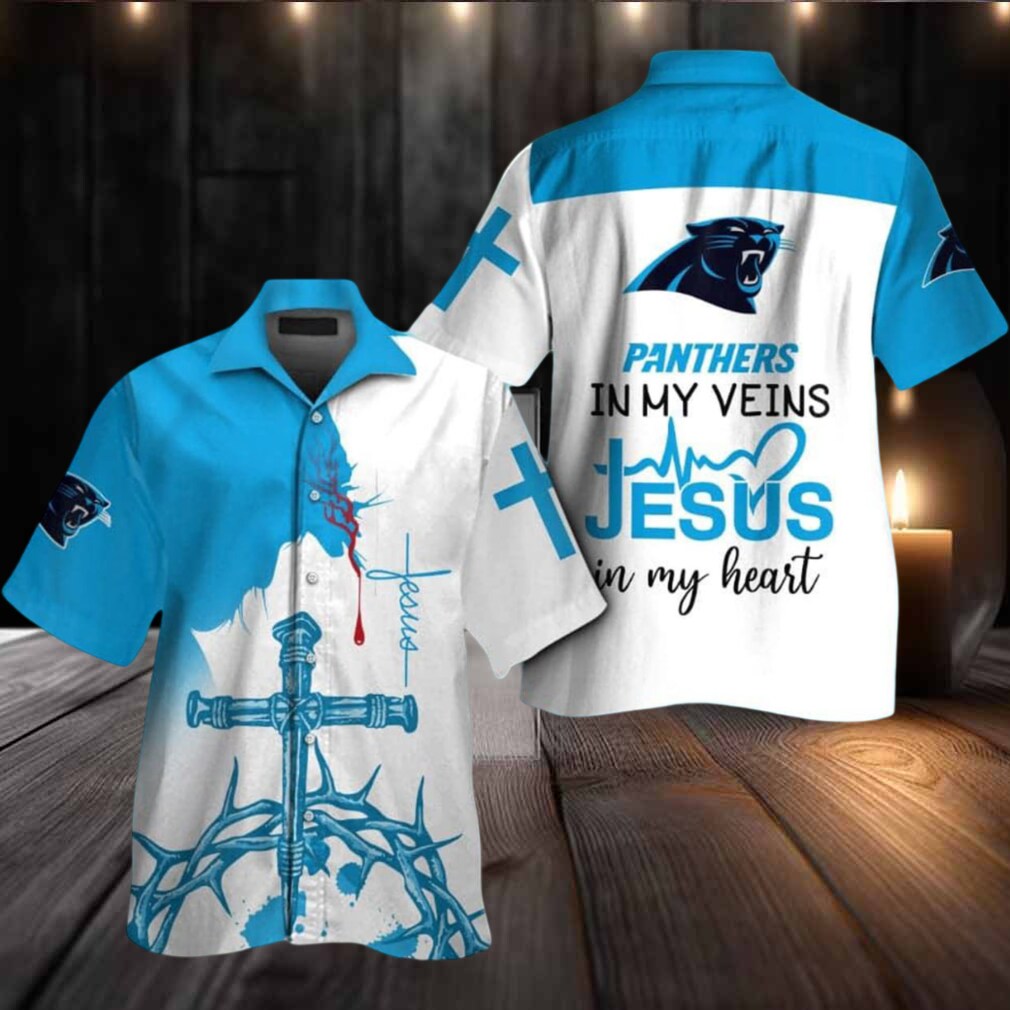 Carolina Panthers In My Veins Jesus Im My Heart Hawaiian Shirt Carolina Panthers In My Veins Jesus Im My Heart Hawaiian Shirt