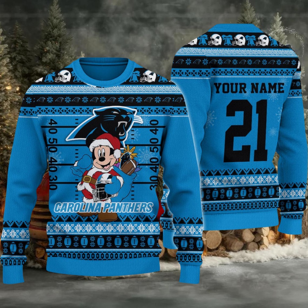 Carolina Panthers Mickey Mouse Santa Ugly Christmas Sweater
