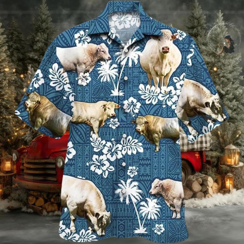 Charolais Cattle Blue Tribal Pattern Hawaiian Shirt Charolais Cattle Blue Tribal Pattern Hawaiian Shirt